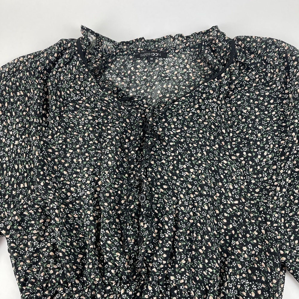Papermoon Blouse Womens Medium Black Floral See Through - Picture 3 of 8